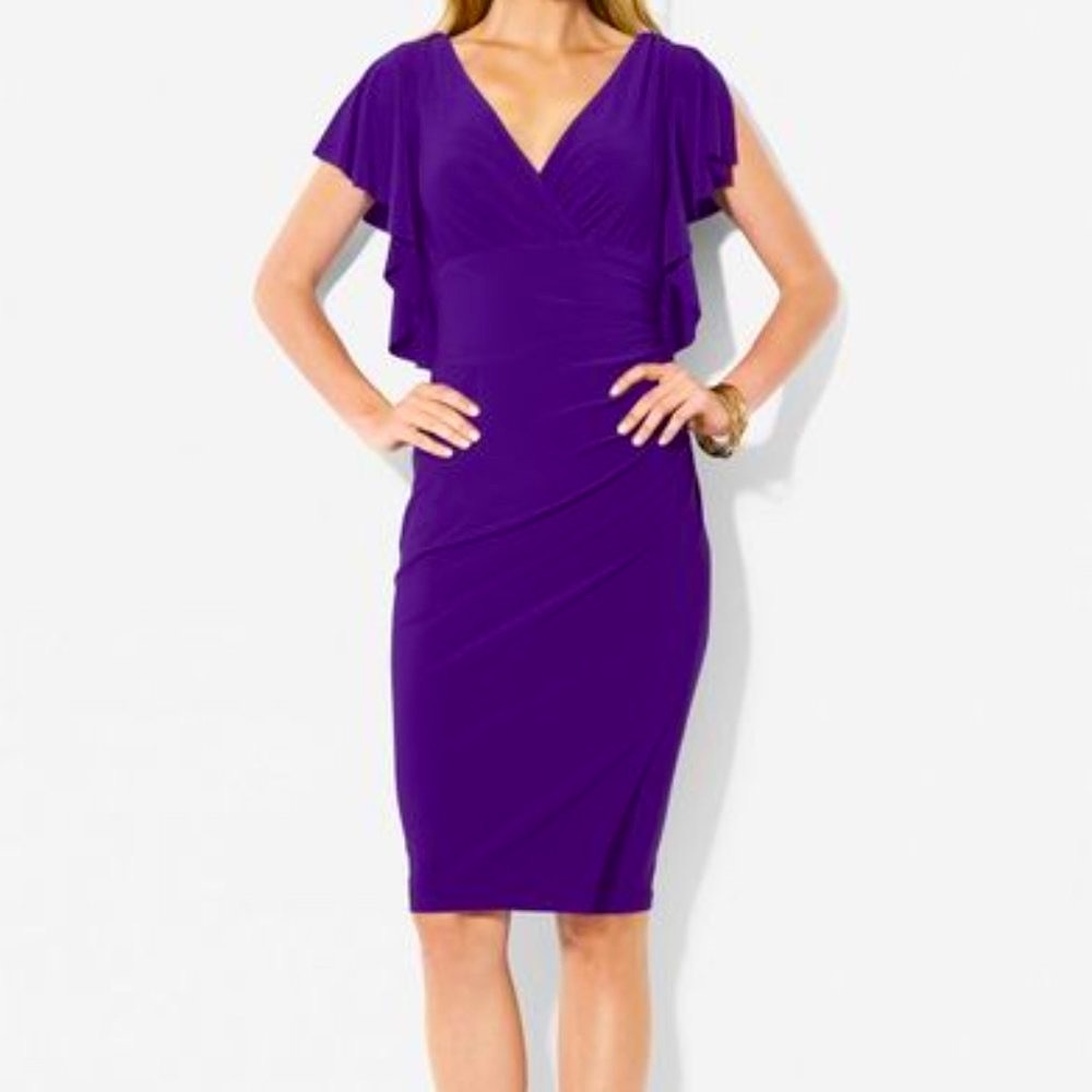 Ralph Lauren V Neck Short Sleeve Sheath Dress Size 4 Plum